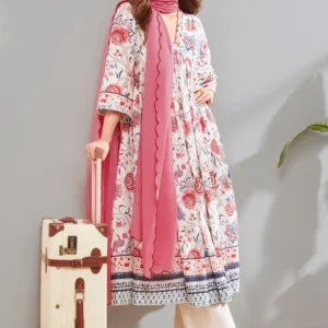 sale off white cotton floral gathered suit set